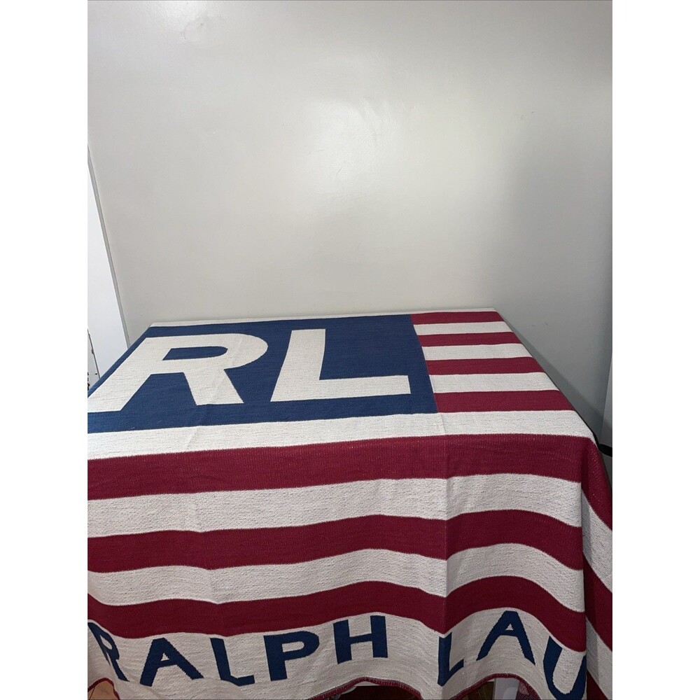 Ralph Lauren Throw Blanket RL American Flag 54x72 Reversible Americana 137x183
